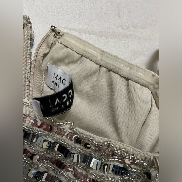 NWT Mac Duggal Asymmetrical One Shoulder Sequin Gown Platinum Size 6 - Picture 11 of 13